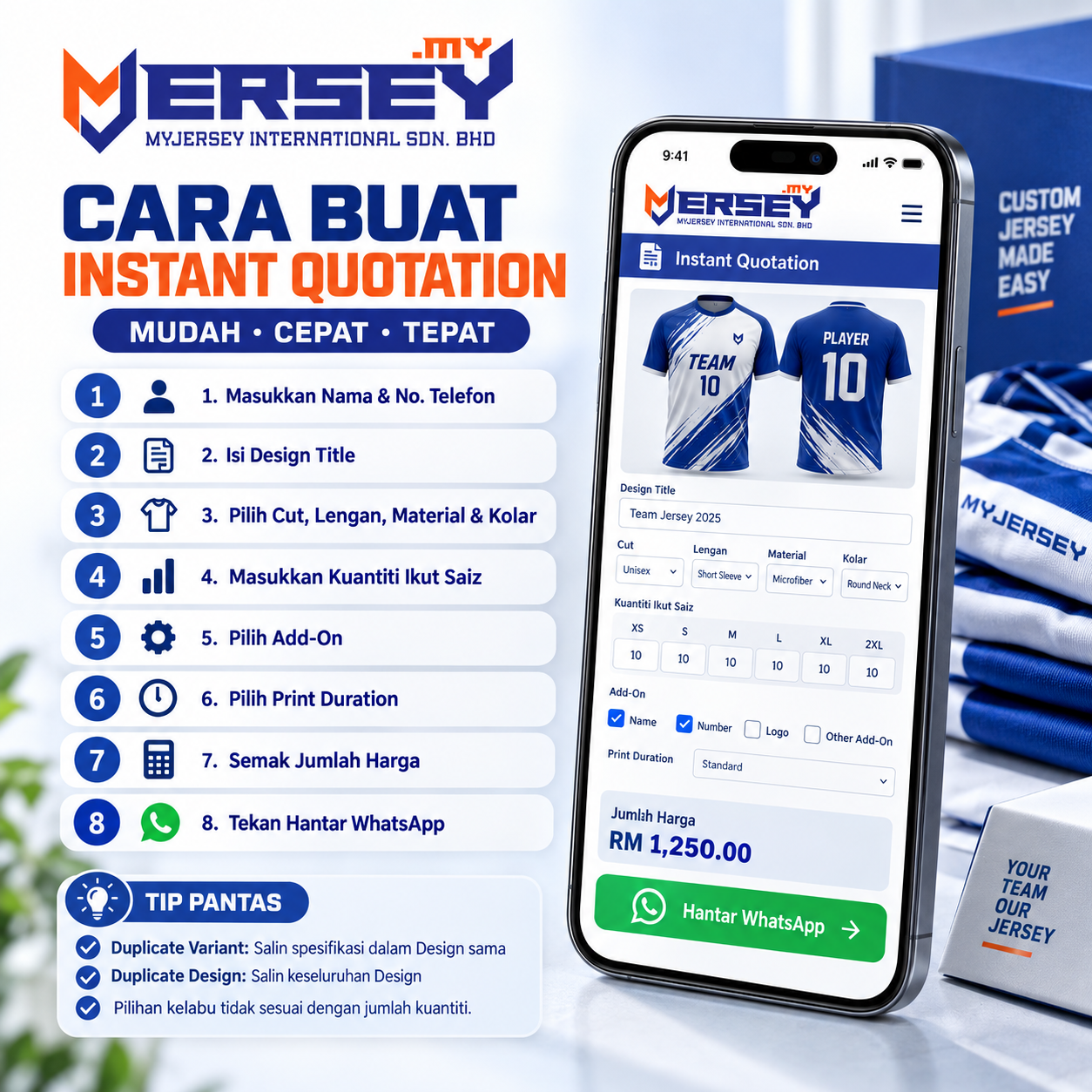 Tutorial lapan langkah menggunakan MYJERSEY Instant Quotation